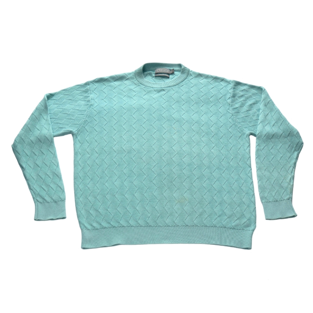 Vtg Talbots Men's Large Blue Silk & Cotton Knit Pullover Crewneck Sweater Top